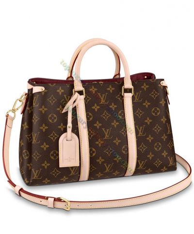 Louis Vuitton Soufflot MM M44816 Monogram Pattern Beige Belt Detail Female Elegant Style Brown Canvas Shoulder Bag 