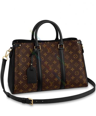  Louis Vuitton Soufflot MM M44817 Monogran Coated Brown Canvas Black Leather Belt Detail Female Tote Bag For Sale