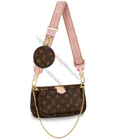 Counterfeit Louis Vuitton Monogram Multi Round Coin Purse Multiple Pockets Pink D-ring Strap Brown Canvas Cross-body Bag M44840