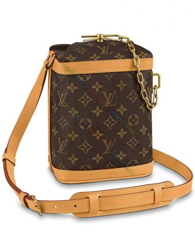 Louis Vuitton Monogram Mini Noe Golden Pin Closure Chain Detail Coffe Leather Brown Coated Canvas Female Milk Box Popular Crossbody Bag 