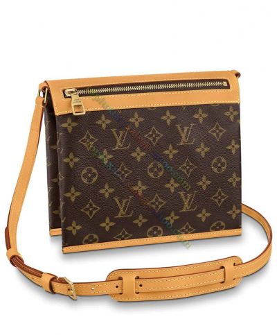 Louis Vuitton Saumur Double Outside Compartments Brass Zipper Closure Coffee Leather Monogram Top Sale Messenger Bag