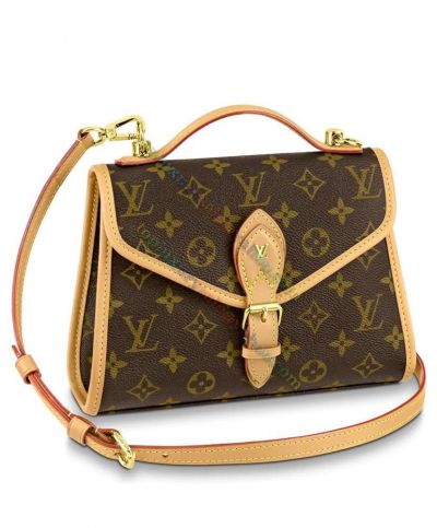 Louis Vuitton Ivy Coffee Leather Trimming Belt Buckle Detail Monogram Pattern Female Brown Canvas Retro-chic Design Crossbody Bag
