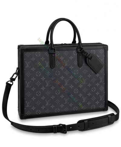  Louis Vuitton Soft Trunk Black Leather Double Top Handle Briefcase Men Large Monogram Coated Canvas Tote Bag