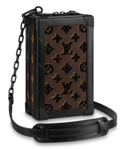 Women's Louis Vuitton Vertical Soft Trunk Monogram Pattern Embroidered Box-shaped Browm Leather Crossbody Bag