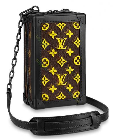Louis Vuitton Vertical Soft Trunk Bright Yellow Monogram Pattern Black Leather Female Cheapest Brown Boxy Shape Handbag