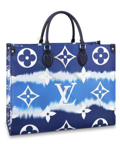Louis Vuitton LV Escale Onthego GM Monogram Pattern Blue Canvas Tie-dye Design Tote Bag For Ladies M45120