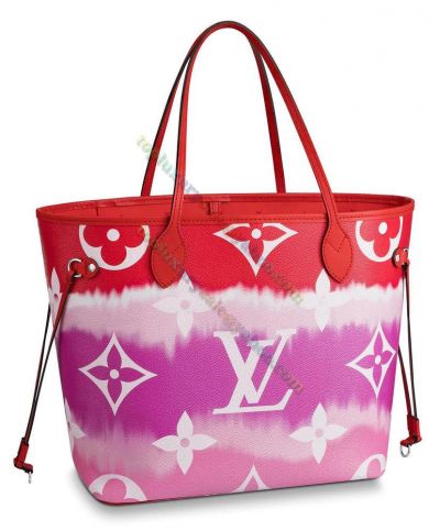 Louis Vuitton LV Escale Neverfull MM Monogram Pattern Tie-Dye Style Red Canvas Medium Tote Bag Spring Fashion Handbag M45127