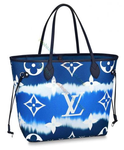Louis Vuitton LV Escale Neverful MM Monogram Motif Blue Canvas Female Tie-dye 2022 High End Tote Bag M45128