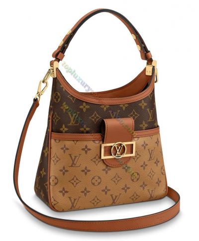 Louis Vuitton Dauphine PM M45194 Monogram Pattern LV Buckle Detail Lady Brown & Beige Canvas High Quality Hobo Bag 