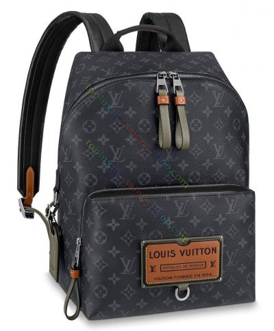 Louis Vuitton Monogram Discovery Gaston Labels Special Edition Brown Leather Aabel Men Zipper Pocket  Retro Style Backpack