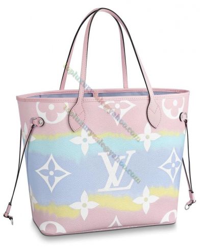  Louis Vuitton Monogram LV Escale Neverfull MM M45270 Pink Canvas Silver Hardware Women Medium Tie-dye Tote Bag