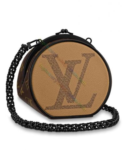  Louis Vuitton Boursicot BC Black Metal Kiss-lock Oversized LV Pattern Chain Shoulder Strap Brown & Apricot Vintage Design Handbag 