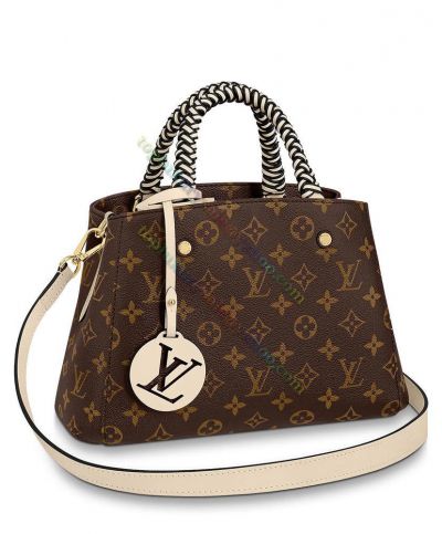 Louis Vuitton Montaigne BB Bi-color Braided Handles LV Logo Pendant Lady Brown Monogram 2022 Shoulder Bag