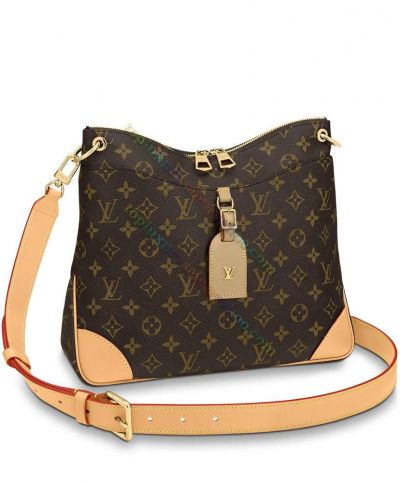  Louis Vuitton Oden PM Monogram Pattern LV Label Detail Womens Brown Canvas Beige Leather Handbag Online