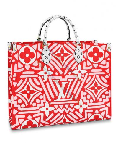  Louis Vuitton Crafty Onthego GM Red Canvas White Striped Monogram Pattern Female  Tote Bag 