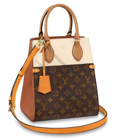 Louis Vuitton Fold Tote MM Monogram Pattern Cream Leather & Canvas Patchwork Female Crossbody Bag M45376 Online 