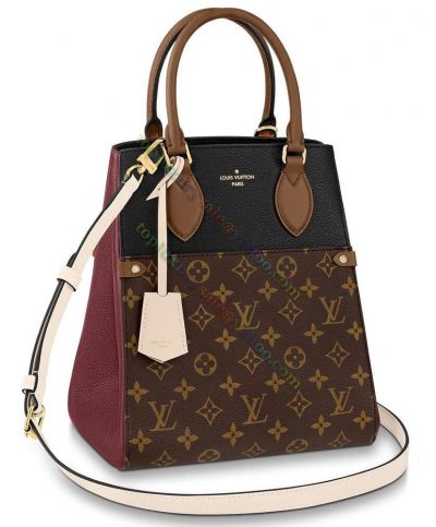 Louis Vuitton Fold Tote MM Monogram Pattern Women Red Leather Brown Canvas Shoulder Bag For Sale Online M45409