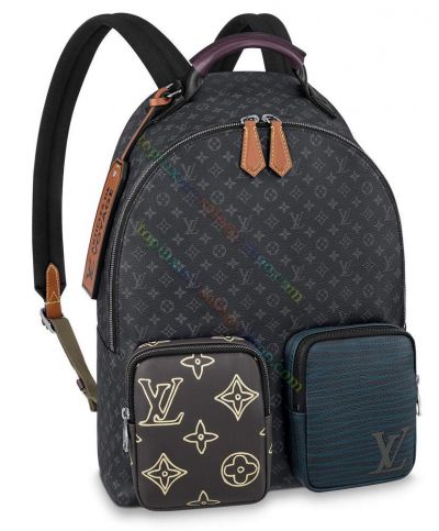 Louis Vuitton Monogram Multipocket Asymmetric Zipper Pockets Male Black Canvas Backpack Price List 