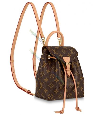  Louis Vuitton Montsouris BB Monogram Pattern 17 Brown Leather & Beige Leather Low Price Women Drawstring Small Backpack M45502