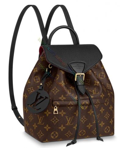 Louis Vuitton Montsouris PM Monogram Printing Brown & Black Leather Bi-color Celebrity Same Female Flap Backpack M45515
