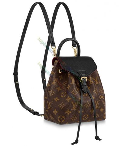 Louis Vuitton Monogram Montsouris BB 17 Black Cowhide Leather Flap Female Brown Canvas Compact Backpack M45516