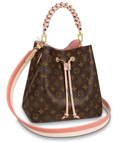 Louis Vuitton Neonoe MM Braided Leather Handle Monogram Printing Brown Canvas Bucket Bag Women Dounle Color Shoulder Bag M45577