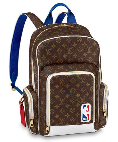 Louis Vuitton Lvxnba Motif Zipper Pocket Monogram Coated Canvas & White Leather Sports Style Backpack For Men Brown 