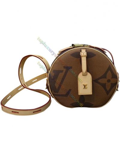 Louis Vuitton Boite Chapeau Souple Leather Name Tag Large Monogram Pattern High End Ladies  Brown Canvas Crossbody Bag