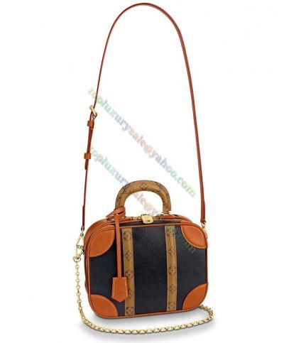 Louis Vuitton Mini Luggage Monogram Belt Caramel & Black Leather Patchwork Lady Single Handle Celebrity Style Crossbody Bag