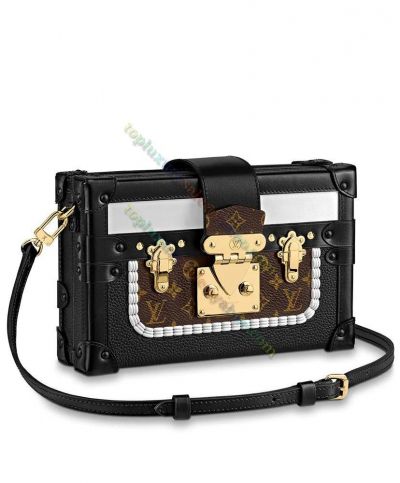 Knockoff Louis Vuitton Petite Malle Monogram Brown Canvas Braided Ornament Female White & Black Leather Box-shaped Bag Online