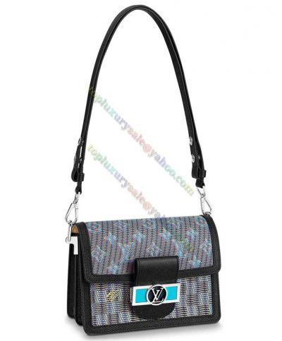 Louis Vuitton Dauphine Blue LV Buckle Classic Monogram Damier Printing Women Mini Flap Black Leather  High End Crossbody Bag 