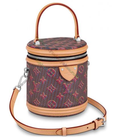 Louis Vuitton Cannes Monogram LV Pop Printing Single Zipper Closure Coffee Leather Cylindrical Style Tote Bag Pink