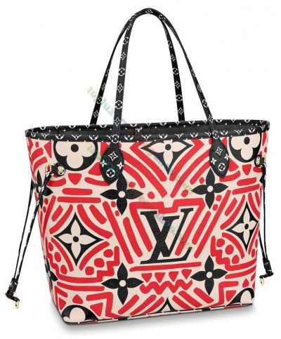 Louis Vuitton LV Crafty Neverfull MM Black Monogram & LV Printing Capsule Bag Female Red Canvas Tote Bag M56583
