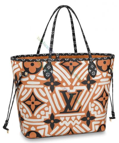 Louis Vuitton LV Crafty Neverfull MM Monogram Coffee Coated Canvas Tote Bag Logo Flower Pattern Handbag M56584 For Women