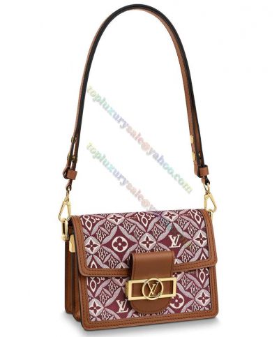  Louis Vuitton Dauphine Brown Leather Red Fabric Monogram Jacquard Women Mini Popular Crossbody Bag  M571722022 
