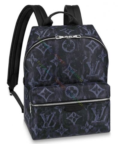Louis Vuitton Discovery Monogram Fashion Large Printing Front Zipped Compartment Men Black Canvas Double Zipper Backpack M57274