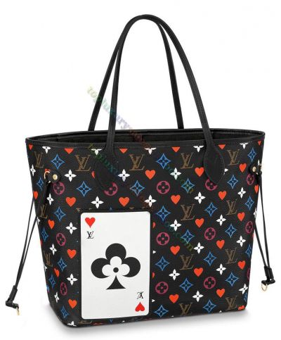  Louis Vuitton Game On Neverfull MM Monogram  Motif Heart Printing Female High End Black Canvas Tote Bag Online M57483