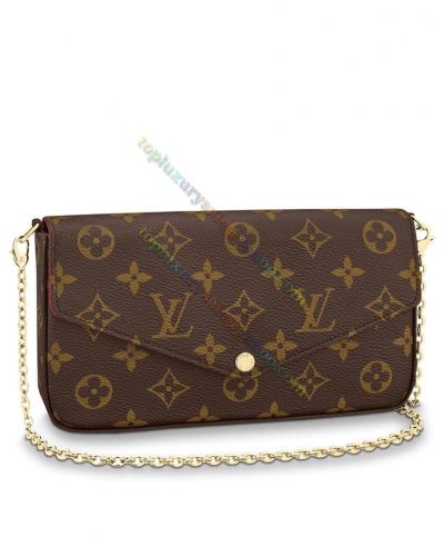 Louis Vuitton Felicie Monogram Printing Pochette Women Chain Shoulder Strap Flap Crossbody High Quality Bag Brown M61276