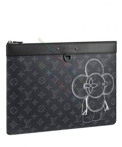 Louis Vuitton Men's Pochette Apollo Monogram Pattern Black Canvas Mascot 2022 New Style Document Wallet