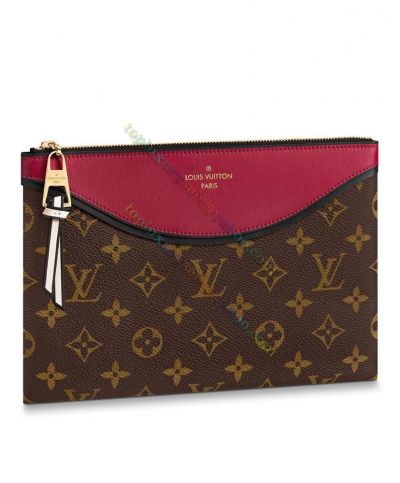 Clone Louis Vuitton Daily Pouch Monogram Printing Wave Detail Fuchsia Leather Women Zipper Wallet 