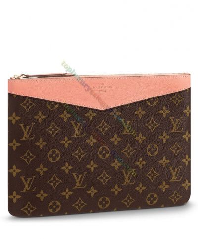 Louis Vuitton Daily Pouch Monogram Printing Female Pink Leather Brown Canvas Patchwork All The Rage Pochette M62942