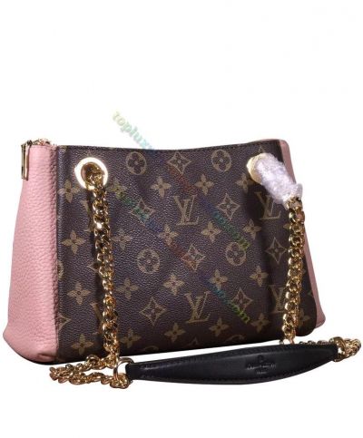Louis Vuitton Surene Brown Monogram Coated Brown Canvas Pink Grained Leather Golden Chain Bag Women Cheapest Handbag 