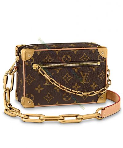 Louis Vuitton Monogram Printing Boxy Shaped Soft Trunk Brass Corners Detail Women Mini Chain Crossbody Bag 