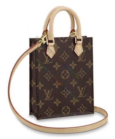 Louis Vuitton Petit Sac Plat Monogram Printing Beige Leather Brown Canvas Women Vertical Best SellingTote Bag M69442 