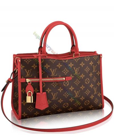  Louis Vuitton Popincourt PM Brown Monogram Coated Canvas Red Leather Tote Bag Fashion Crossbody Bag USA