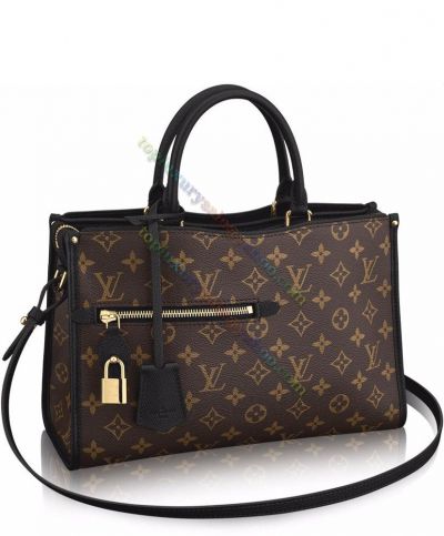  Louis Vuitton Popincourt PM Monogram Motif  Padlock Female 2022 Cheapest Brown Canvas Black Leather Tote Bag