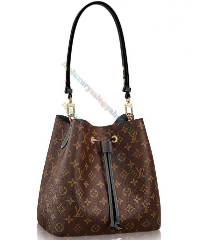Louis Vuitton Monogram Neonoe Brown Canvas Logo Printing Female Good Review Black Drawstring Bucket Bag Online 
