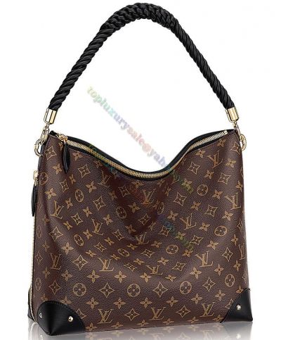 Louis Vuitton Monogram Triangle Softy Black Leather Braided Handle Zipper Closure Female Coated Brown Hot Selling Canvas Tote