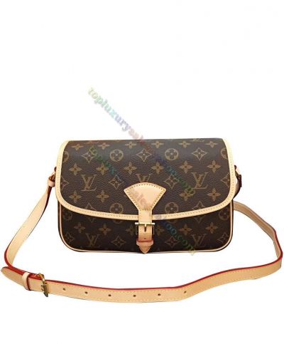 Louis Vuitton Sologne Monogram Pattern Beige Leather Trim Women Buckle Detail Sweet Design Flap Crossbody Bag