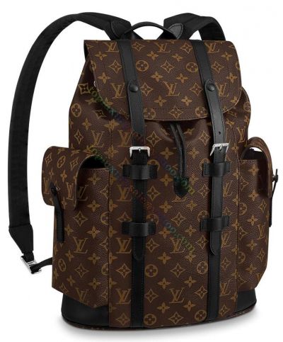  Louis Vuitton Christopher PM Monogram Motif Black Leather Belt Detail Male Hot Selling  Brown Canvas Flap Backpack 